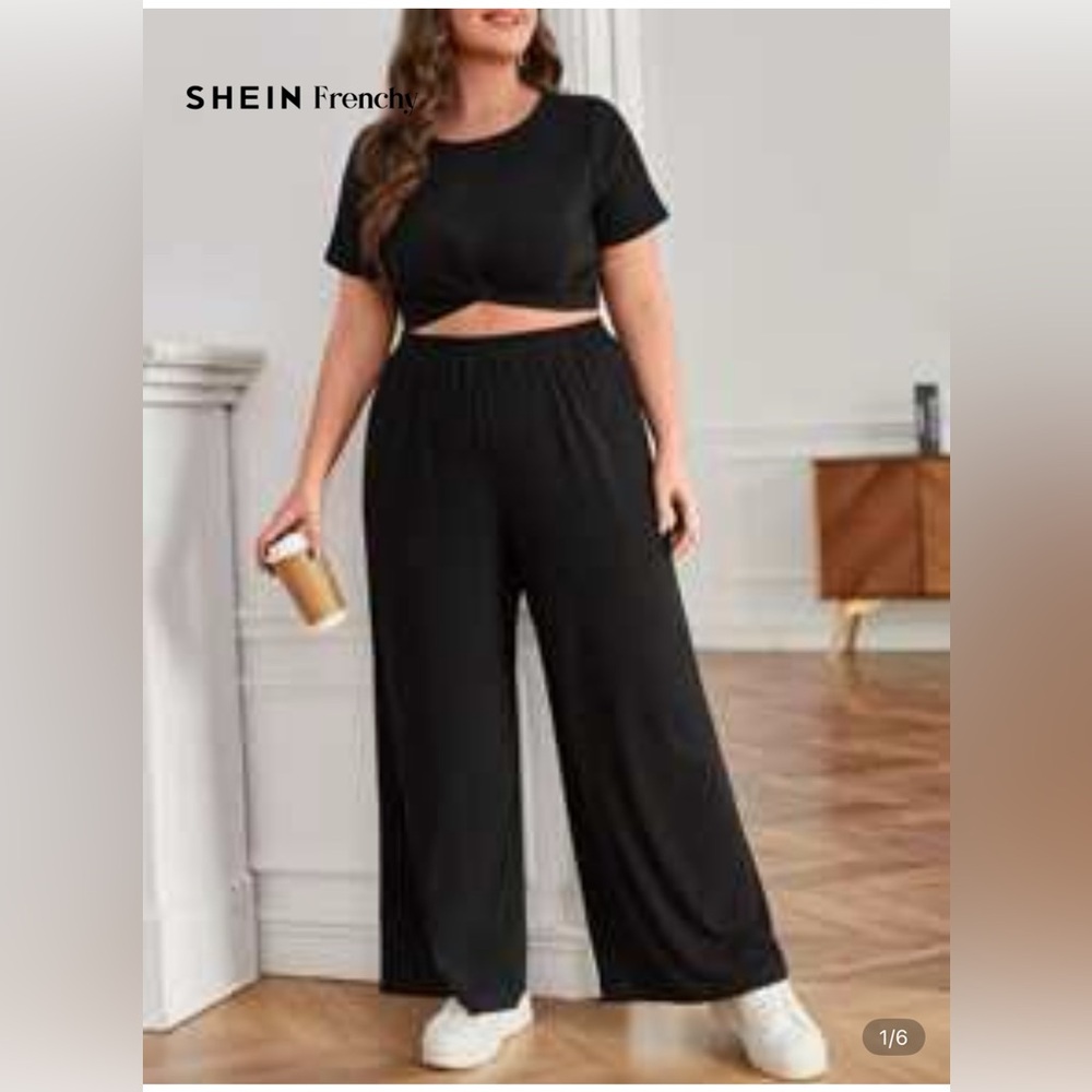SHEIN 2XL Black Crop Top Two Piece Set